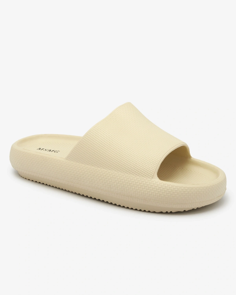 Royalfashion Cremefarbene Damen-Gummi-Flip-Flops mit Prägung Okeris