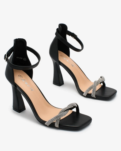 OUTLET Royalfashion Чорні жіночі босоніжки Sparkle Step з цирконами