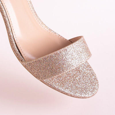 Rosa - Gold Damen Brokatsandalen auf niedrigem Pfosten Brossina - Schuhe