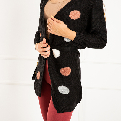 Schwarzer Damen-Knoten-Cardigan mit Farbpins - Kleidung