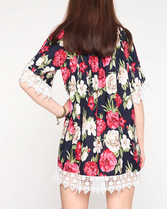 Marineblaue Damenbluse mit Blumen GROSSE GRÖSSE - Kleidung