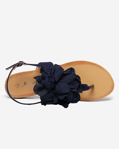 Marineblaue Damensandalen mit Blume Nerikala - Schuhe