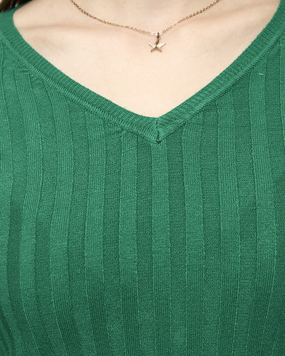 Grüner Rippenpullover für Damen - Kleidung
