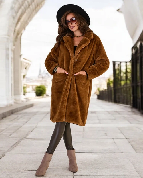 Пальто жіноче хутряне Royalfashion Brown