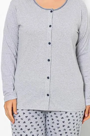 Royalfashion Damen Baumwoll-2-teiliges Schlafanzug mit Herzen ÜBERGRÖSSE