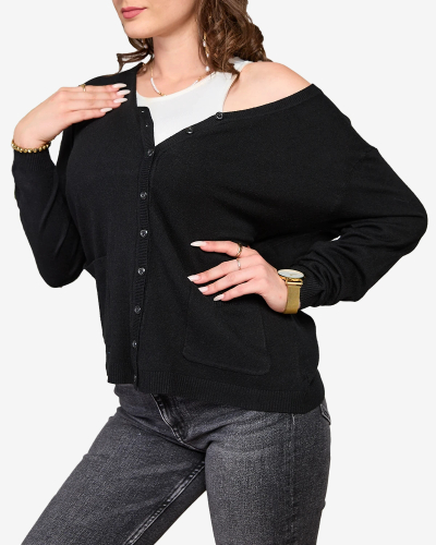 Royalfashion Schwarze Damen Strickjacke mit Taschen