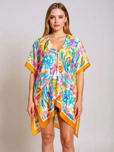 Pareo knielang Royalfashion Callista – mehrfarbiges Strandkleid mit V-Ausschnitt