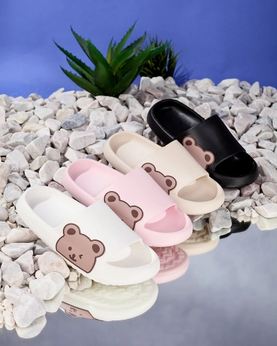 Royalfashion Weiße Damen-Gummi-Flip-Flops mit Teddybär Leverika