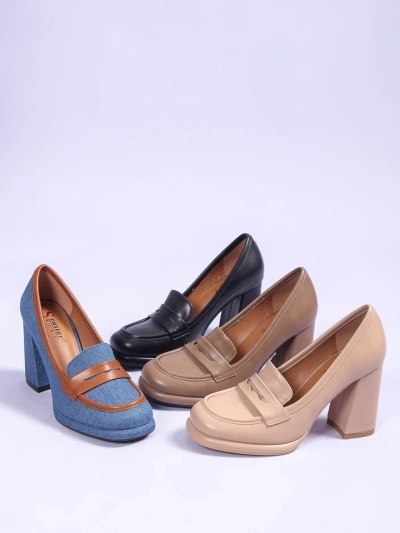 Royalfashion Damen Denim Mokassins auf einem Blockabsatz Jozenas