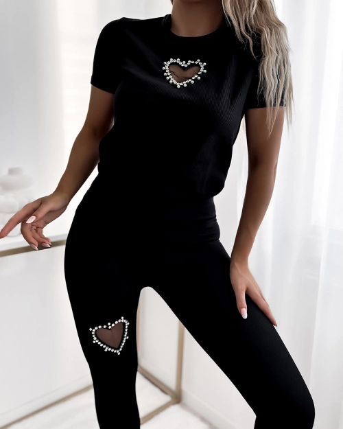 Royalfashion Чорний жіночий спортивний комплект з сердечками