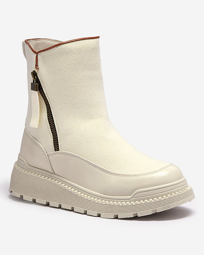 Cremefarbene Damenstiefel mit flachem Absatz Mefina- Footwear