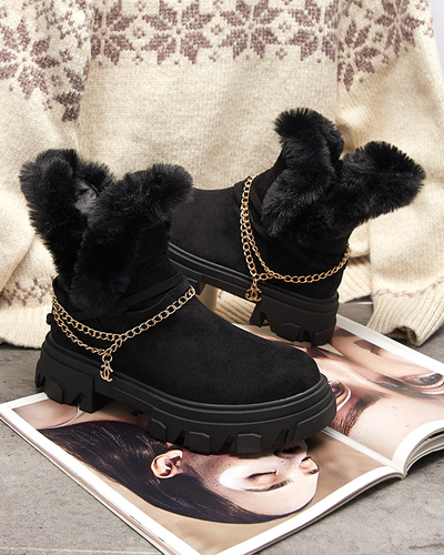 Schwarze Damenstiefel aus Öko-Wildleder mit Kette Videric - Footwear