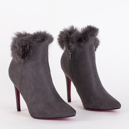 Сірі жіночі ботильйони на високих підборах з хутром Тіто