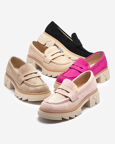 Beige durchbrochene Damenmokassins mit fester Sohle Ejina - Footwear