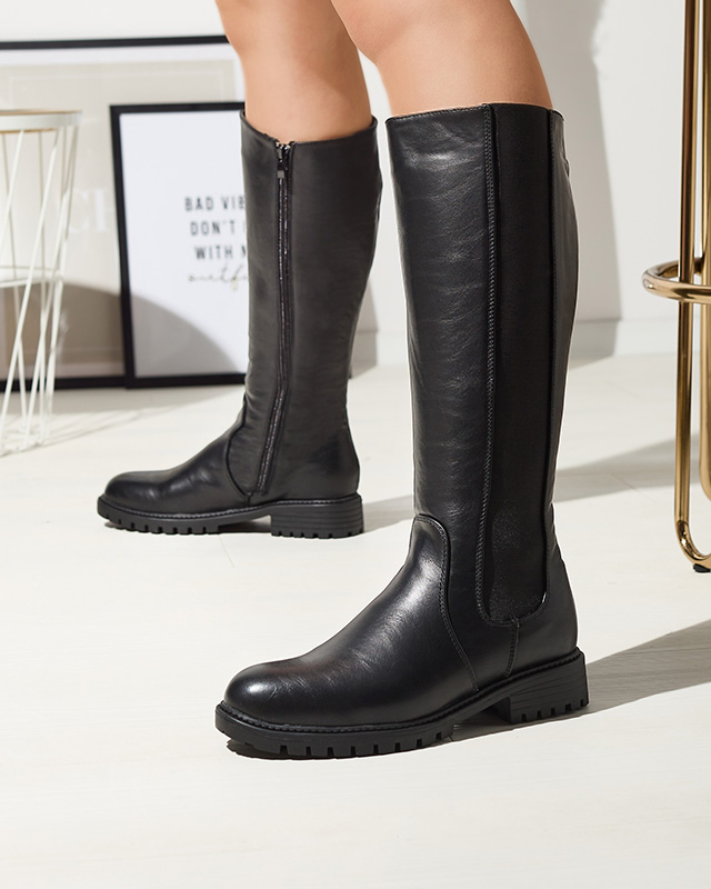 Kniehohe Damenstiefel mit flachem Absatz in schwarz Dexis - Footwear