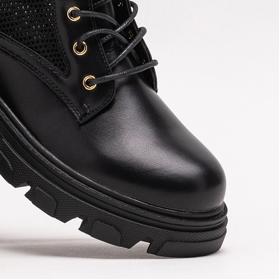 Durchbrochene schwarze Damen-Schnürstiefel Buhomi - Schuhe