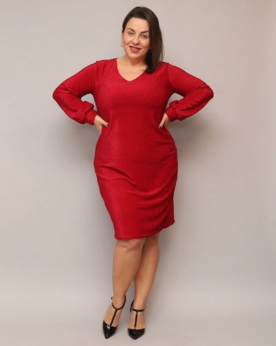 Royalfashion Блискуча жіноча сукня до коліна червоного кольору PLUS SIZE