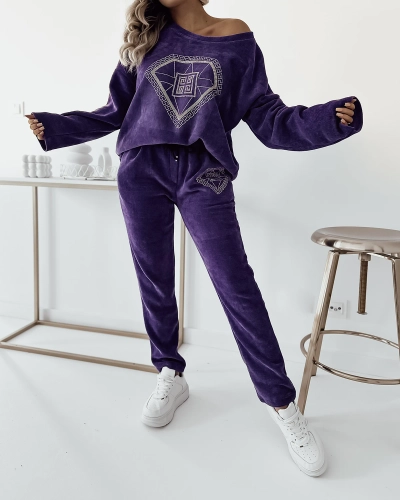 Royalfashion Lila Damen-Sweatshirt-Set mit Zirkonia-Patch