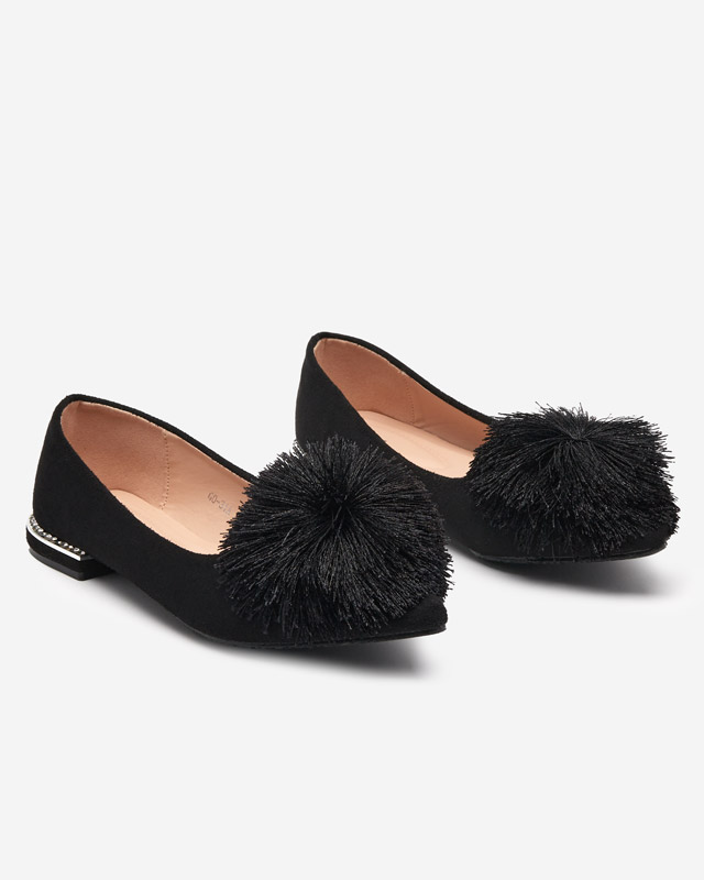 Schwarze Damen-Ballerinas mit Bommel und Zirkonia Hesimi - Footwear