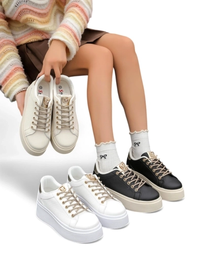 Royalfashion Damen Sport Sneakers mit dekorativen Schnürsenkeln Eone