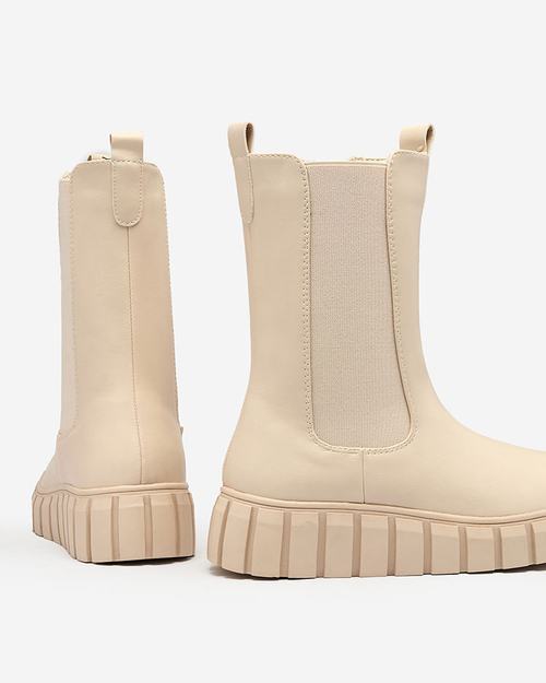 Royalfashion Жіночі високі черевики на плоскому каблуці кольору екрю Elicane