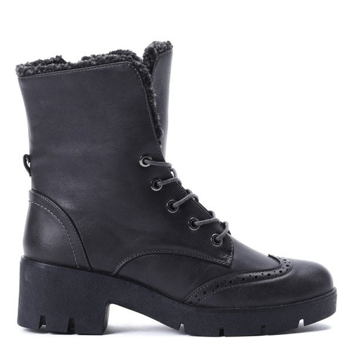 Ciemnoszare traperki z ażurowaniem - Obuwie