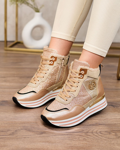 Royalfashion Sportliche Damen-Sneaker in Gold und Rosa mit Glitter Kawellas