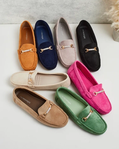 Mokassins Damen Camel Aurelia Wildleder mit Verzierung - Komfort und Stil auf flachem Absatz