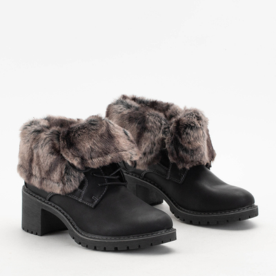 Schwarze Damen-Stiefeletten mit Schnürung auf niedrigem Pfosten Kalera - Schuhe