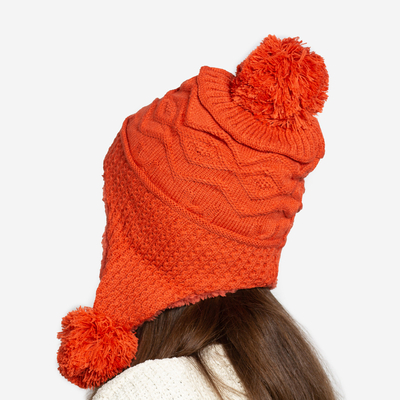 Orangefarbene Damen-Isoliermütze mit Pompons - Accessoires