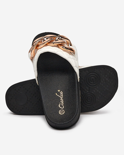 Weiße Damenhausschuhe mit Lyrynn-Dekoration - Schuhe