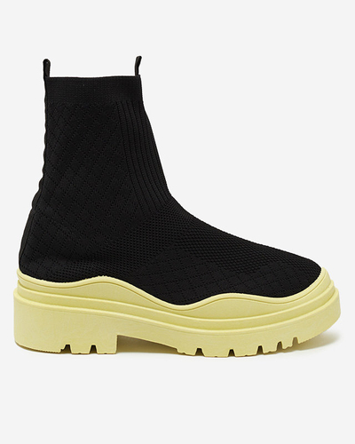 Schwarzer und gelber Damenstiefel mit flachem Absatz Seritis - Footwear