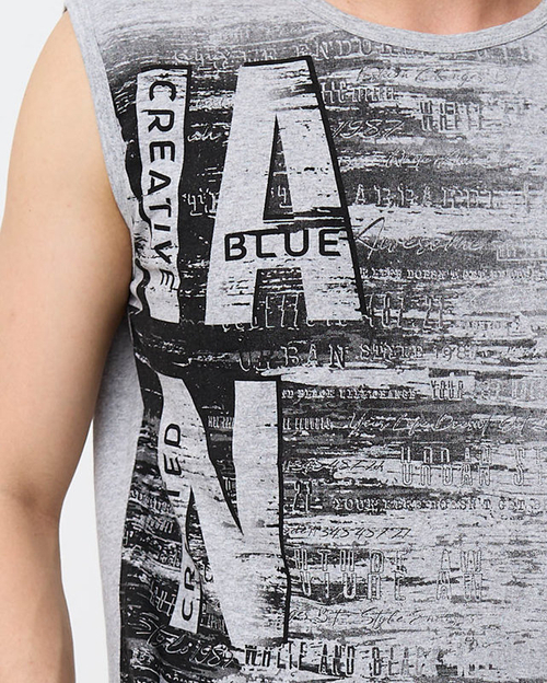 Сіра чоловіча футболка без рукавів з принтом - Одяг