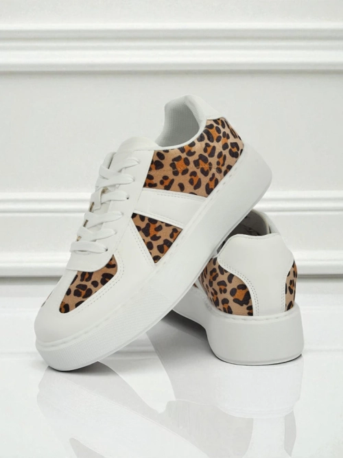 Жіночі Снікерси Calista Leopardia - Біла Еко Шкіра Тканина Весна 4см
