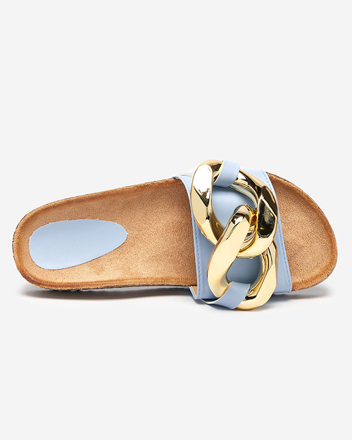 Жіночі сандалі Callista Royalfashion з ланцюжком – екрю/сині, плоский каблук