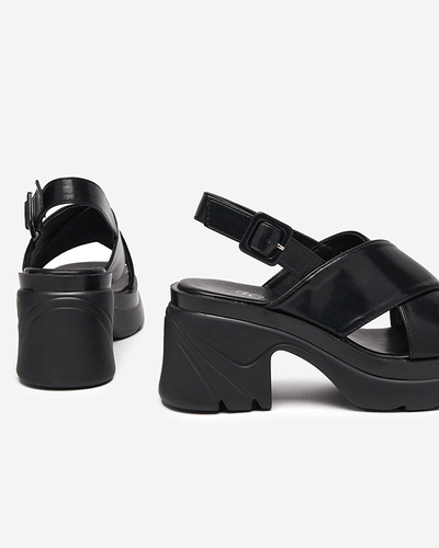 Schwarze Damensandale auf dickem Pfosten Feine - Footwear