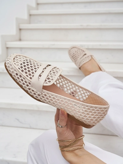 Beige Royalfashion Primavera Aelia Mokassins aus Stoff mit mandelförmiger Spitze