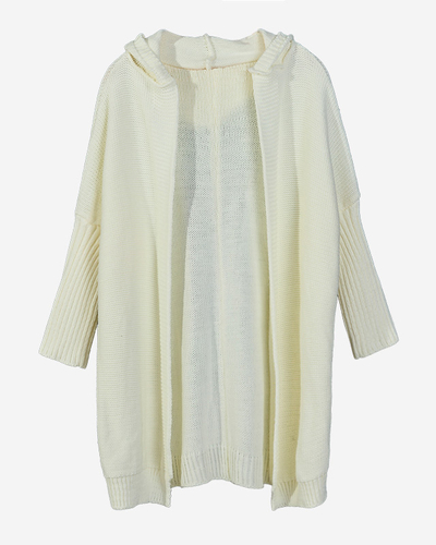 Weiße lange Cape-Strickjacke für Damen mit Kapuze - Kleidung