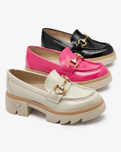 Beige lackierte Damenmokassins mit Kristallen Inriw - Footwear