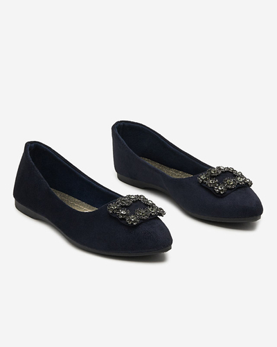Marineblaue Öko-Wildleder-Ballerinas für Damen mit Linselisa-Ornament - Schuhe