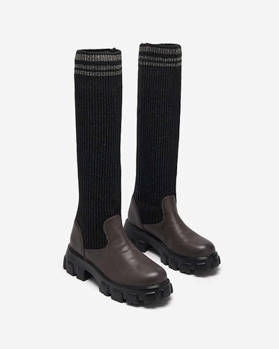 Schwarze und braune High-Slip-Stiefel für Damen Alerpi- Footwear