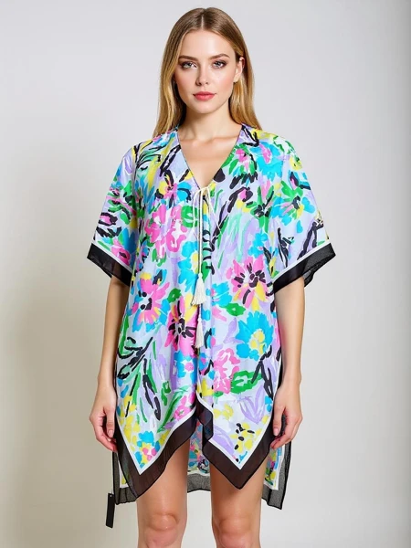 Pareo Royalfashion Kalista – farbenfrohes Strandkleid in Knielänge mit V-Ausschnitt