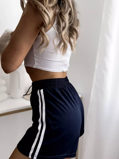 Темно-сині жіночі шорти з тканини в смужку - Одяг