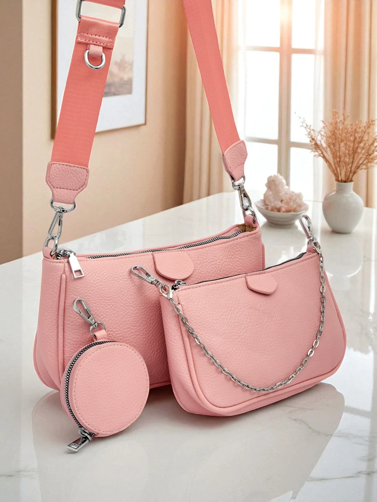 Amara Rosa Damenhandtasche – rosa Umhängetasche aus Öko-Leder mit Kette