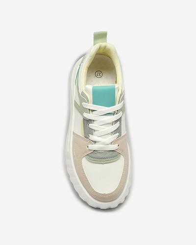 Weiße Damen Freizeit-Sportschuhe aus Öko-Leder mit grünen Einsätzen Netiris - Footwear