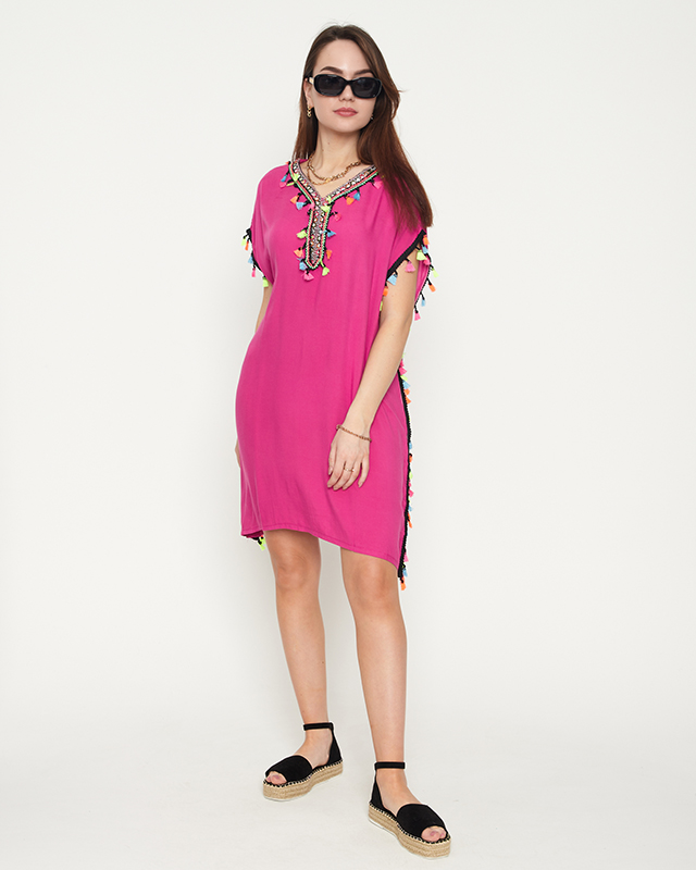 Rosa Sommer-Strand-Tunika für Damen mit Fransen - Kleidung