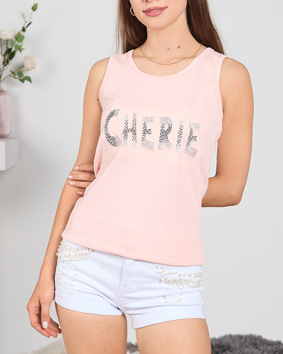 Hellrosa Damen-Top mit Schriftzug und Zirkonia - Bekleidung