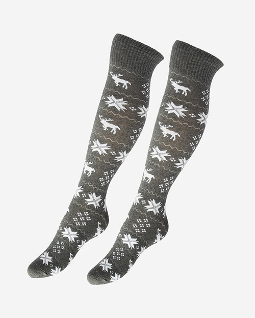 Шкарпетки жіночі темно-сірі довгі різдвяні - Нижня білизна