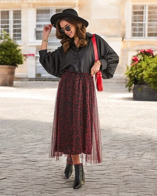 Royalfashion Візерунчаста жіноча міді-спідниця з тюлем.