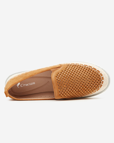 Durchbrochene Damen-Espadrilles mit Zirkonia und Glitzer in der Kamelfarbe Seritas - Schuhe